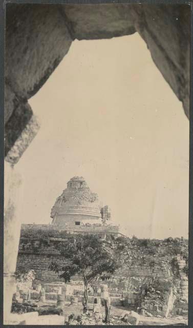 El Caracol, view from passage under stairs at Temple of the Wall Panels