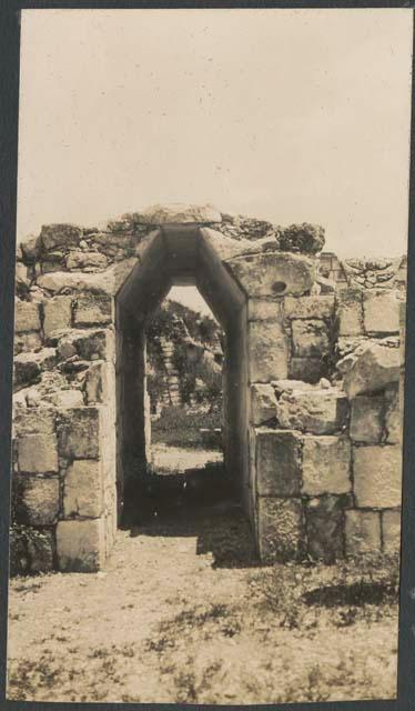 El Caracol, cornice of earliest buried substructure including eastern doorway