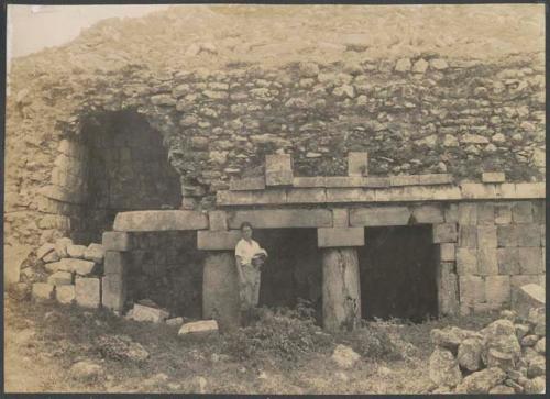 Kabah, Yucutan, structure 2C3, room 2, woman standing in temple doorway