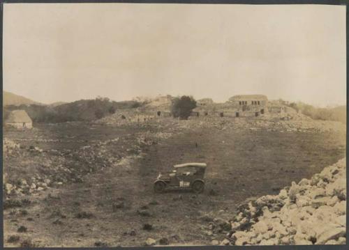 Labna, car parked in front of palace, Structure I