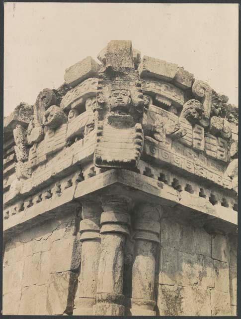 Labna, detail of serpent head, Structure I, east wing, southwest corner