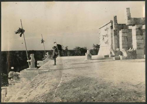 Boy standing on top of Temple of Warriors