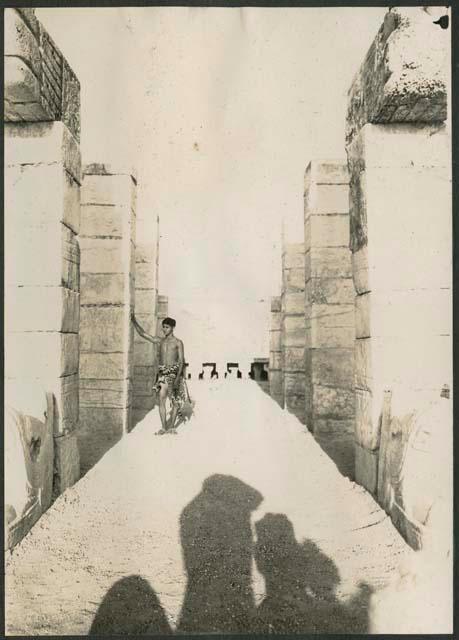 Boy at southwest corner of Temple of Warriors