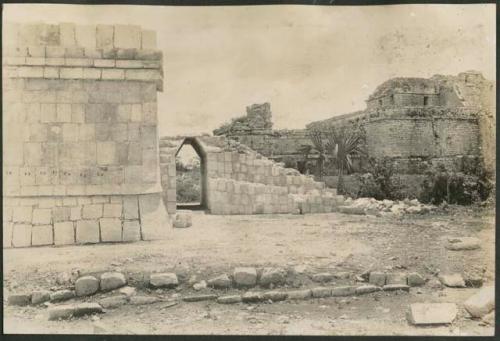 Temple of Wall Panels, repaired archway and stairway leading to colonnade