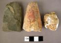 3 polished axe/adze fragments, 2 of "Deteriorated" material