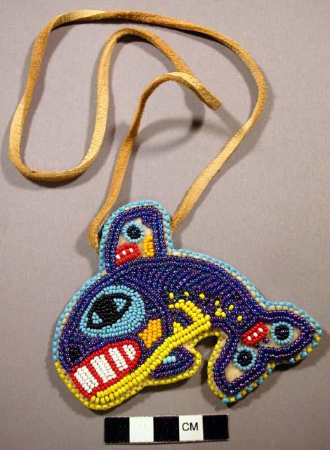 Pendant, beaded killer whale figure