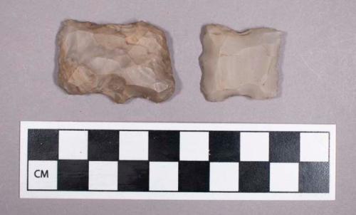 Chipped stone, rectangular side notched uniface and biface, possible gun flints