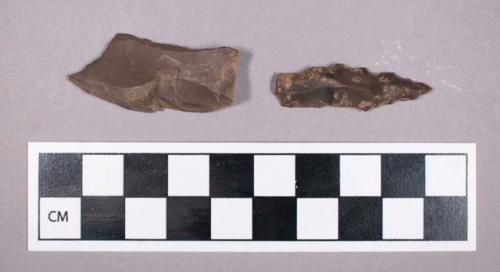 Chipped stone, secondary flake fragment with worked edges, possible perforator