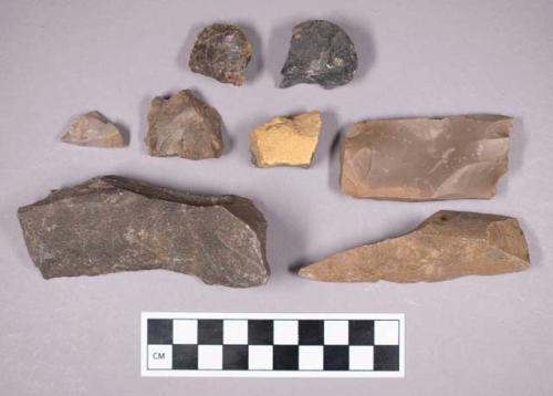 Chipped stone, secondary flakes and biface fragment