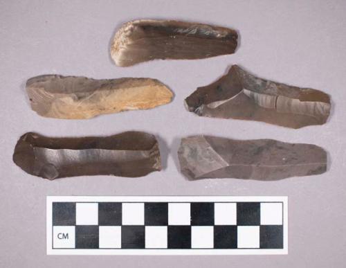 Chipped stone, uniface blade fragments with retouched edges