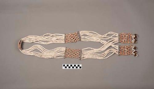 Shell money necklace, "Torisusu," of white, red and black beads