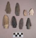 Chipped stone, projectile points, stemmed, corner-notched, and side-notched