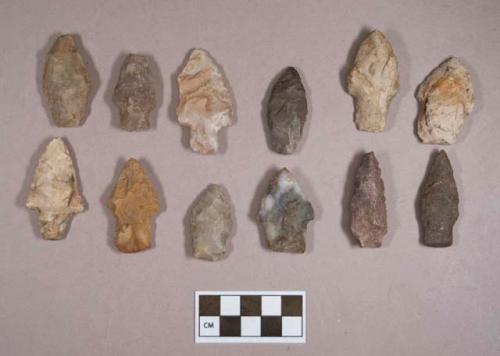 Chipped stone, projectile points, stemmed and side-notched