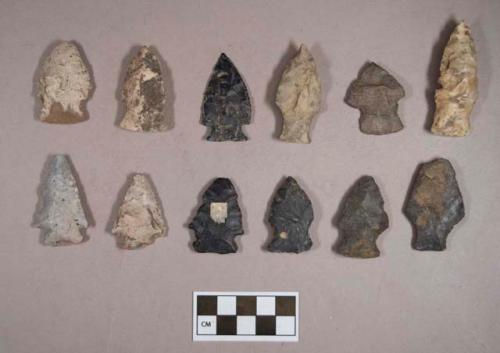 Chipped stone, projectile points, corner-notched, side-notched, and stemmed