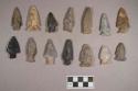 Chipped stone, projectile points, corner-notched, side-notched, and stemmed