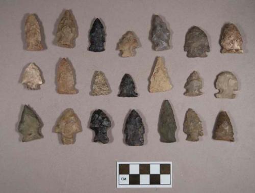 Chipped stone, projectile points, side-notched, corner-notched, stemmed, and triangular