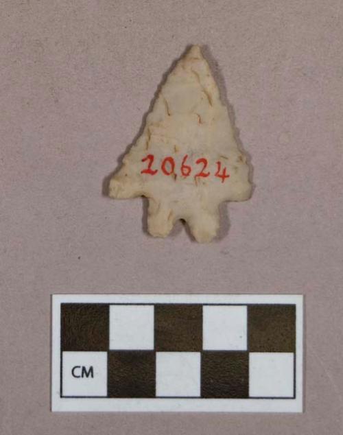 Chipped stone, projectile point, corner-notched, bifurcated base