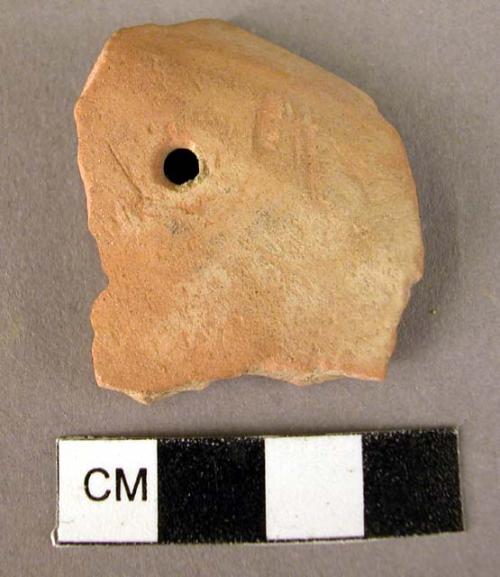 Perforated rim potsherd - paint trace, white slip, no burnish (Wace & Thompson,