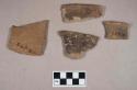 Ceramic, earthenware rim and body sherds, undecorated, cord-impressed, and notched