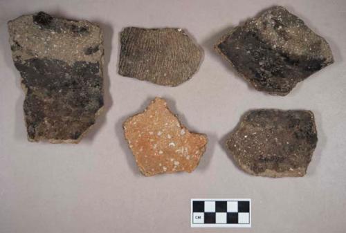 Ceramic, earthenware body sherds, cord-impressed and undecorated