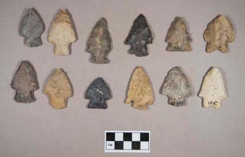 Chipped stone, projectile points, corner-notched, side-notched, and stemmed