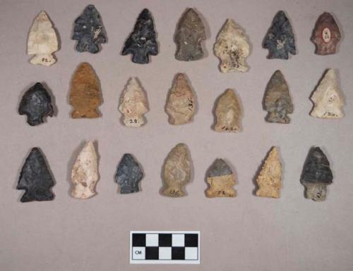 Chipped stone, projectile points, corner-notched, side-notched, and stemmed