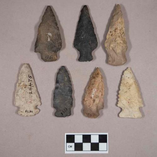 Chipped stone, projectile points, side-notched and corner-notched