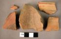 2 rim potsherds, 3 sherds, 2 base fragments