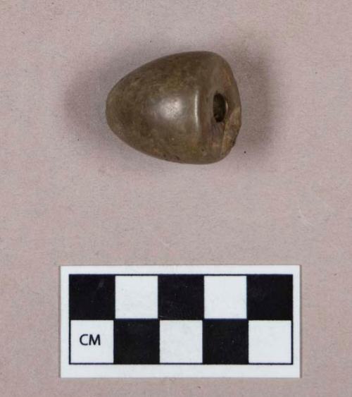 Ground stone, perforated conical stone, possible bead