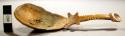 Spoon, carved antler, notched handle, chipped, bowl worn & chipped
