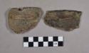 Ceramic, earthenware rim sherds, shell-tempered, notched rim, undecorated, strap handles