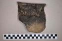 Ceramic, earthenware rim sherd, shell-tempered, strap handle, cord-impressed and incised, burned