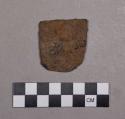 Metal, iron sheet fragment, rectangular-shaped, bulbous on one side