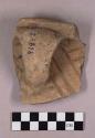 Ceramic, earthenware rim sherd, strap handle, incised scroll design, shell-tempered