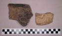 Ceramic, earthenware rim and body sherds, shell-tempered, incised and cord-impressed, one perforated