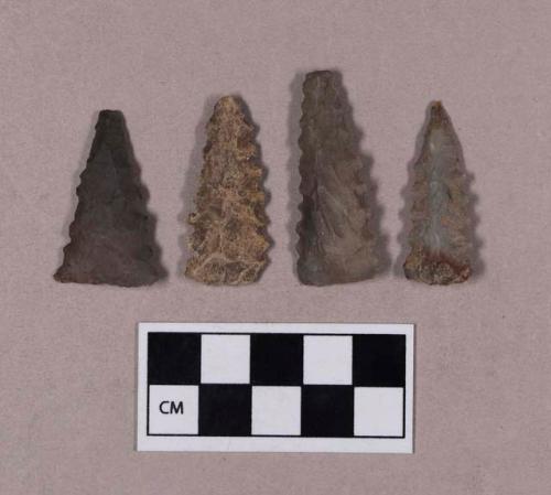 Chipped stone, projectile points, serrated