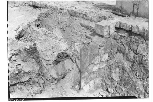 Caracol. W. Annex. Stairway of burial platform.