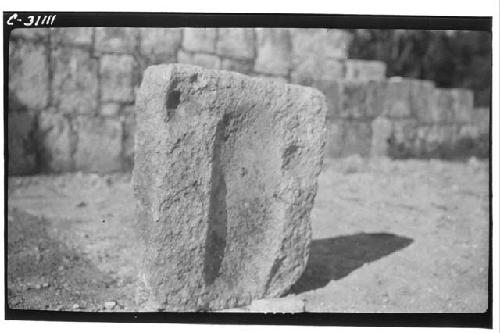 Ancient grooved metate from Sta. 14 (T. of Wall Panels)