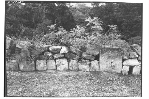 Caracol. First platform, parapet and drain, N. side of terrace, with traces of p