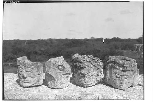 Caracol. 4 incensarios on parapet, upper platfrom, numbered from l. to r. 20,19,