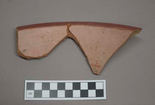 Sherds, white, red lip