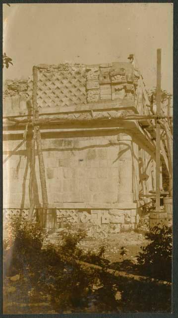 Temple of Three Lintels, northeast corner during restoration