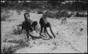 Two women gathering grain