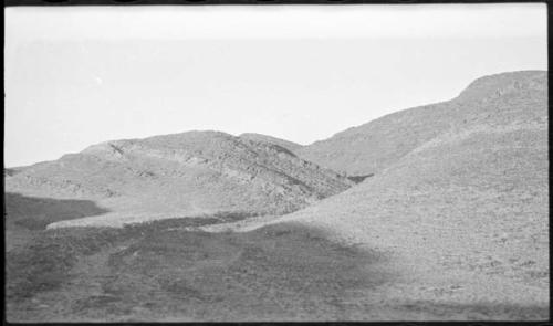 View of hills, showing tipped strata