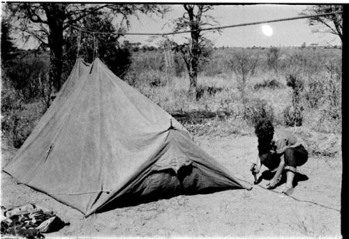 Elizabeth Marshall Thomas putting up a tent