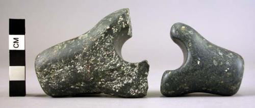 2 parts of stone battle axes - broken at perforation