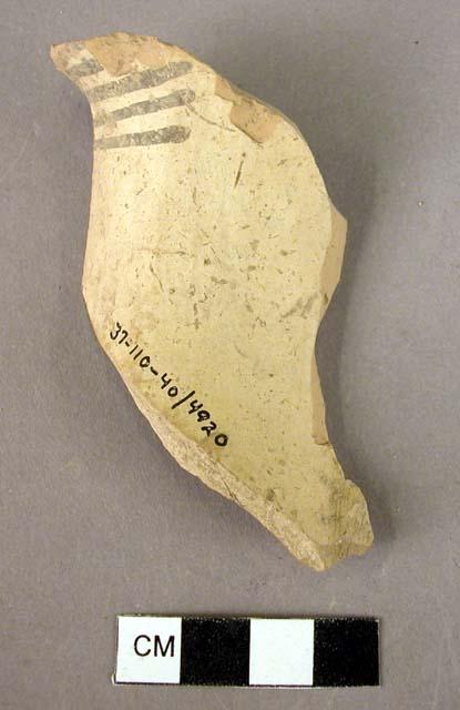 Potsherd - matt painted, fine style on burnished slip; shape shows Minyan influe