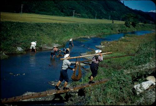 Women hauling rock