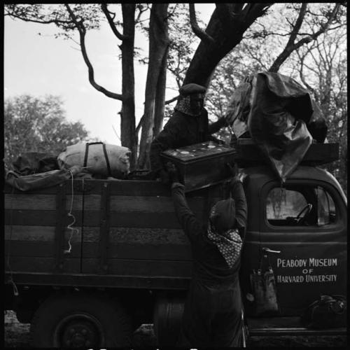 Expedition members unloading the expedition truck