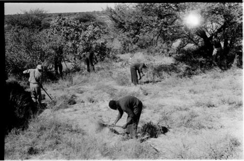 Expedition members clearing camp site